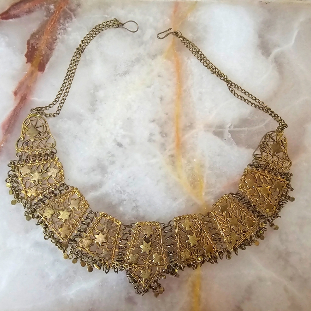 Vintage Brass Indian Statement Collar Necklace
